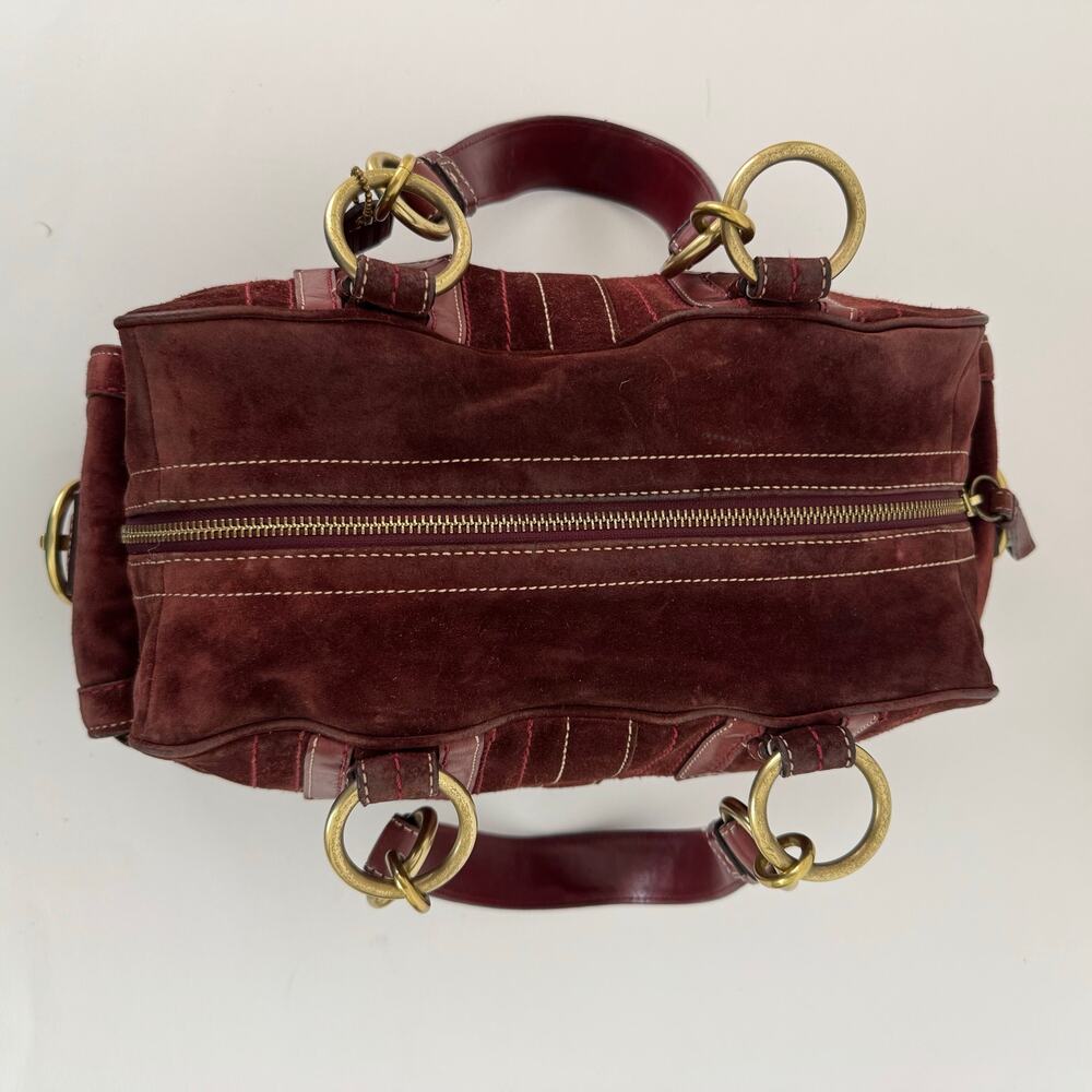 Coach Suede Vintage Mia Soho Satchel Bag with Leather Trim Red Burgundy F10061 - Picture 11 of 16